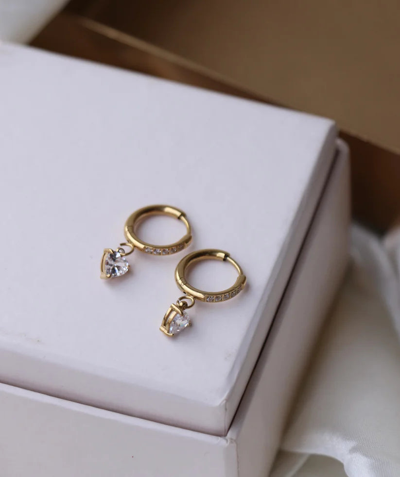 Solitaire Heart Huggies