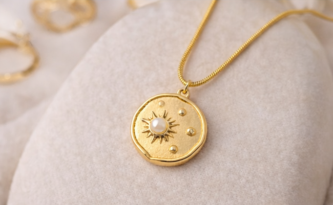 Sun-Moon Pearl Pendant Necklace