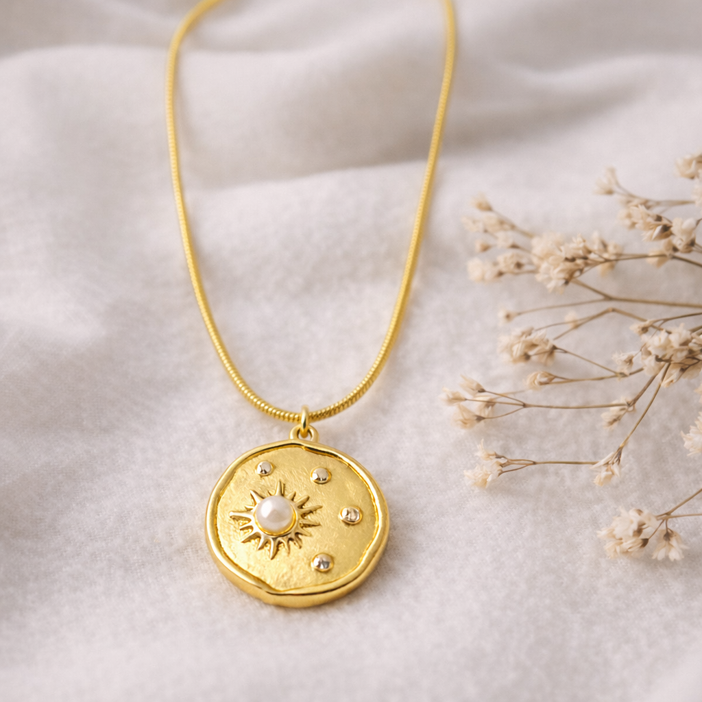 Sun-Moon Pearl Pendant Necklace